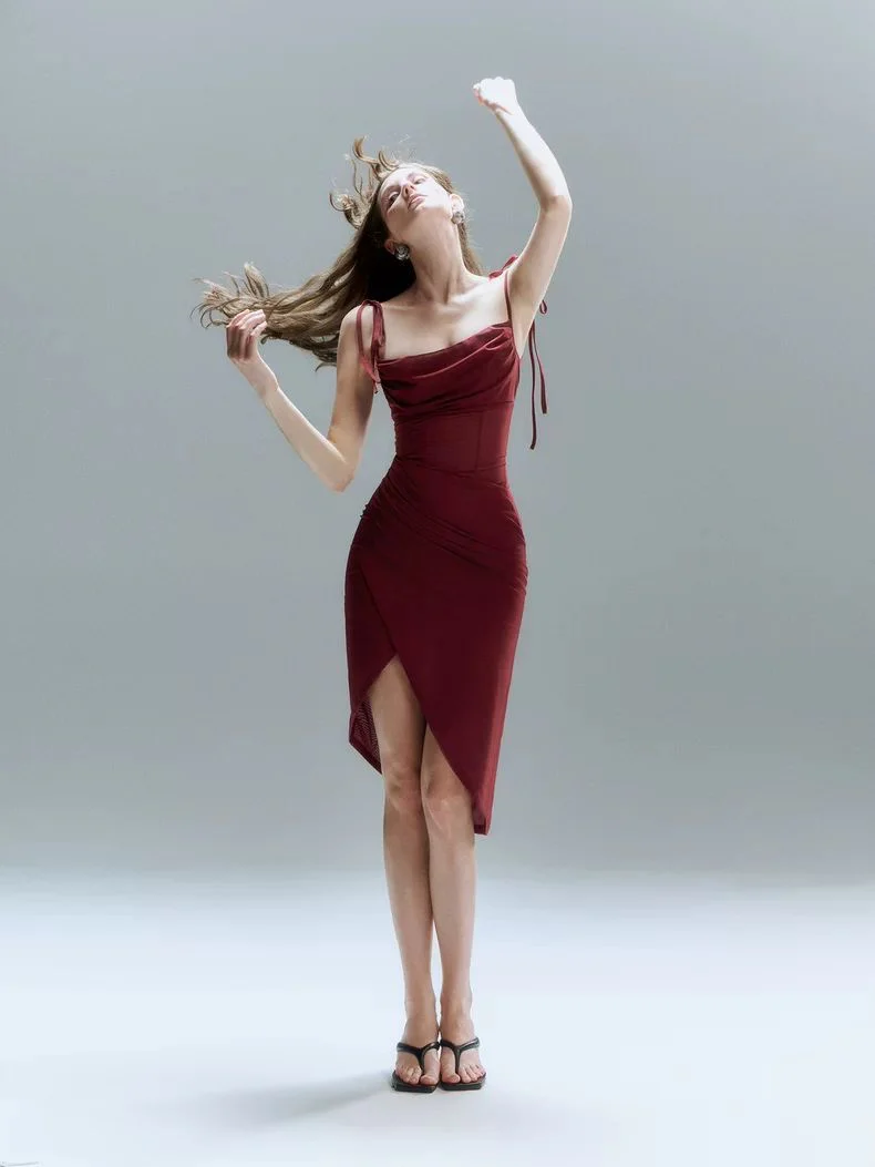Drape-Detail Ruched Midi Dress - Image 4