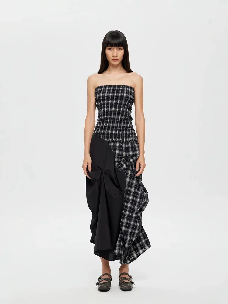 Dual-Wear Structured Plaid Strapless Maxi Dress - Image 2