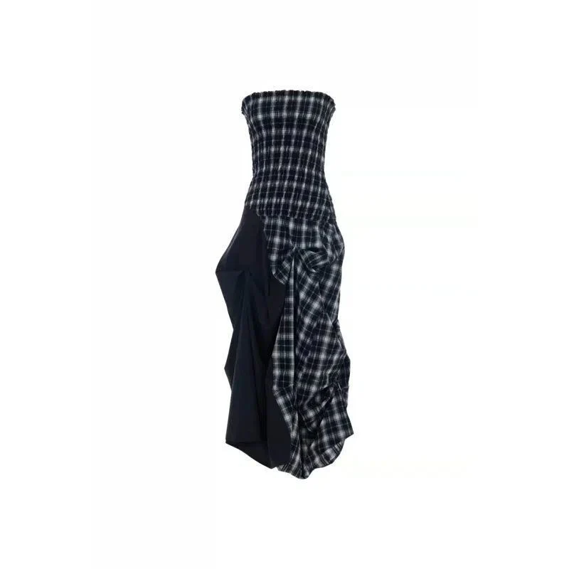 Dual-Wear Structured Plaid Strapless Maxi Dress - Image 6