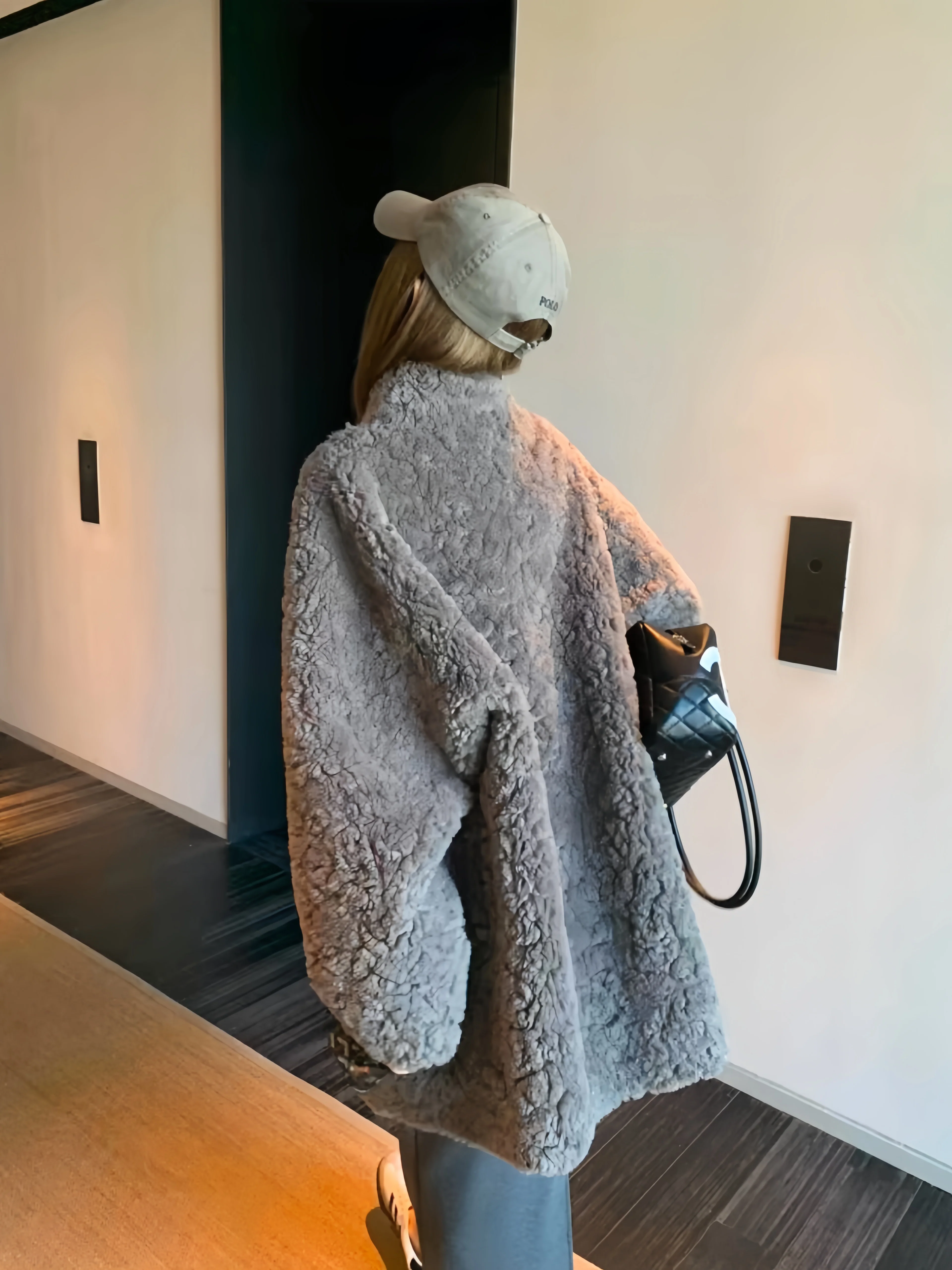 Effortless Chic Mid-Length Faux Fur Coat – Custom-Dyed Gray - Image 3