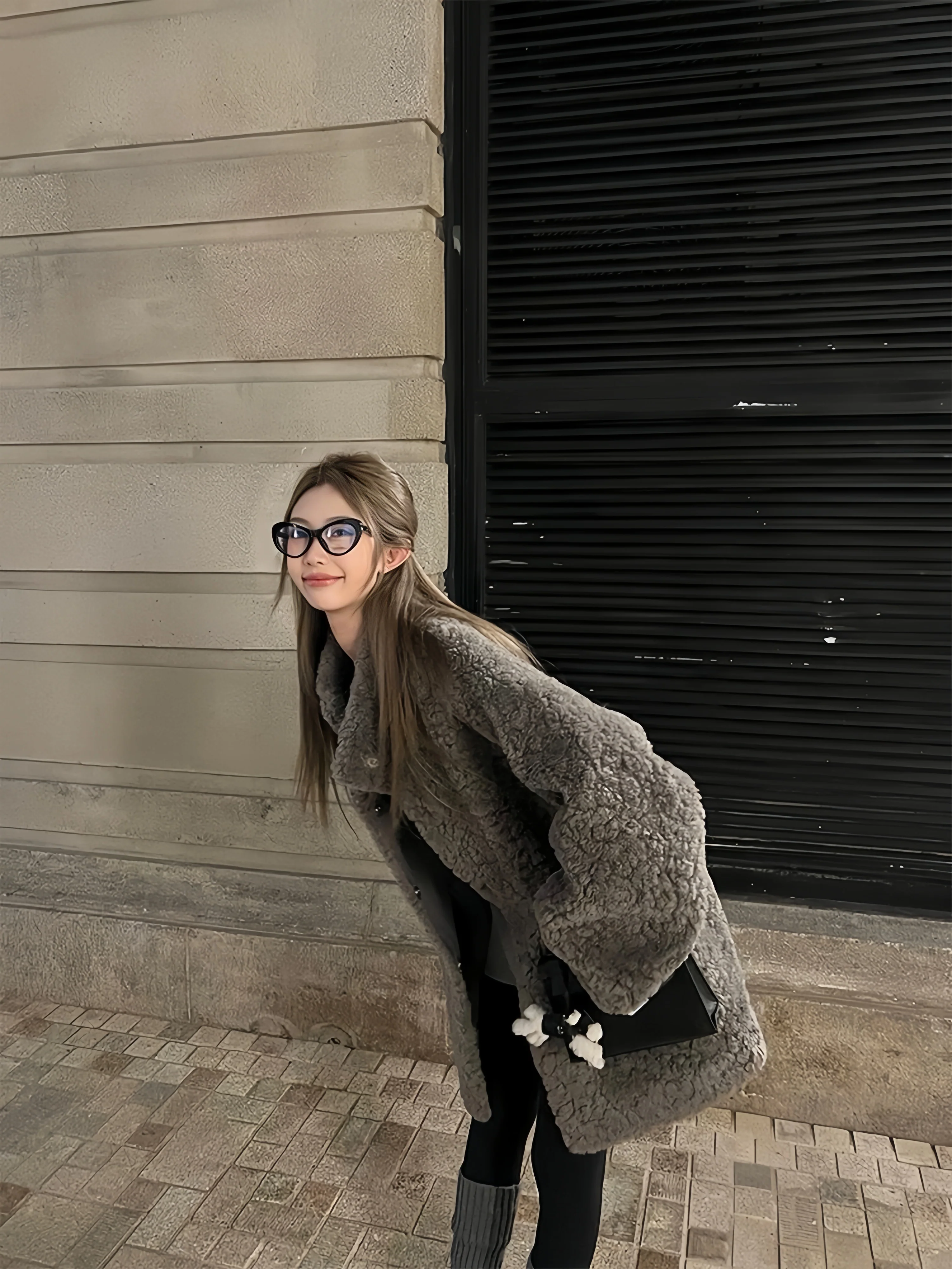 Effortless Chic Mid-Length Faux Fur Coat – Custom-Dyed Gray - Image 4