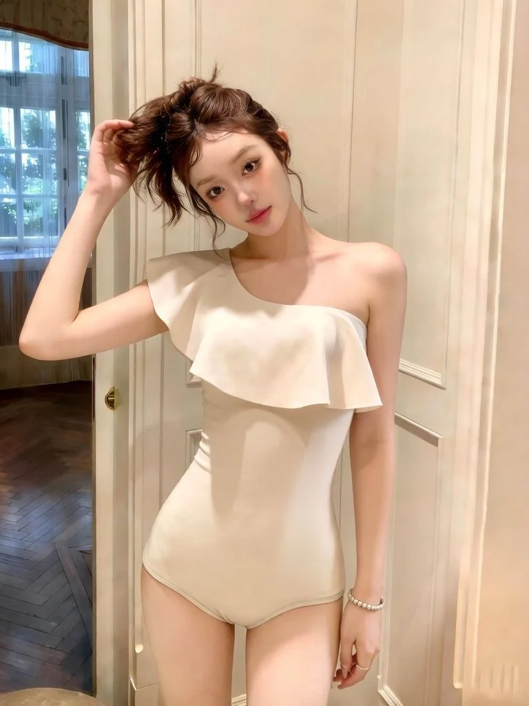 ÉLAN Ivory One Shoulder Ruffle One Piece Swimsuit - Image 2