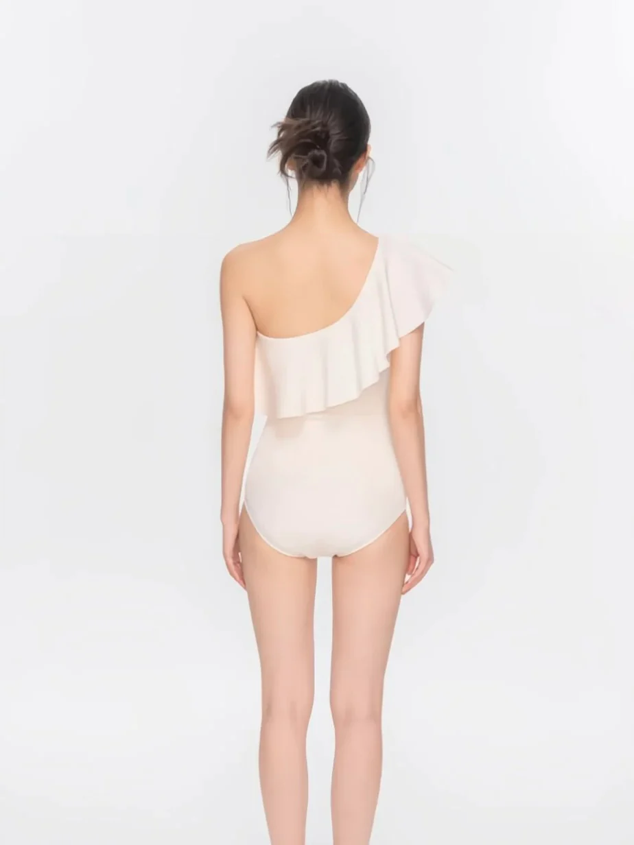 ÉLAN Ivory One Shoulder Ruffle One Piece Swimsuit - Image 4