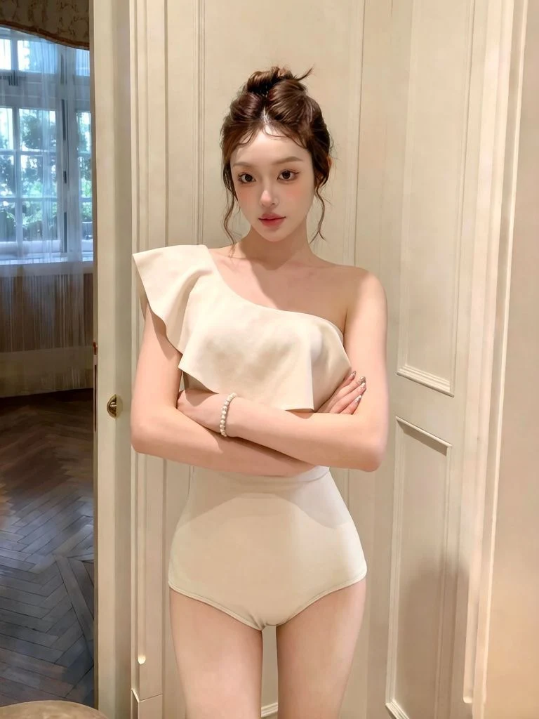 ÉLAN Ivory One Shoulder Ruffle One Piece Swimsuit - Image 5