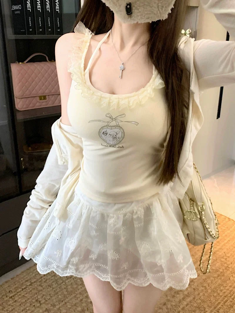 Elegant Lace Trim Halter Padded Cami Top - Image 5