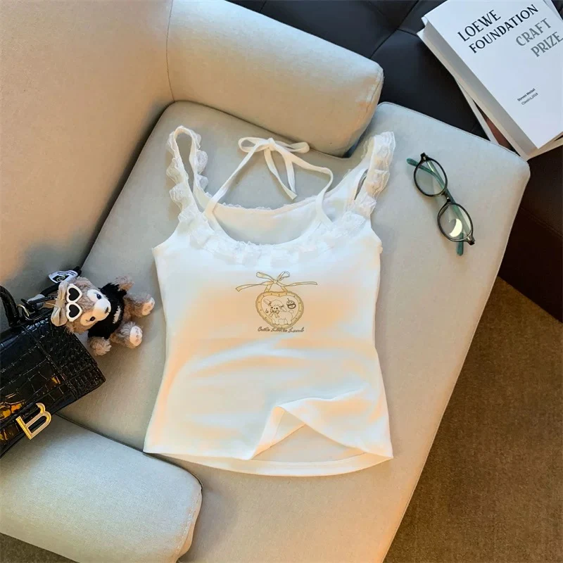 Elegant Lace Trim Halter Padded Cami Top - Image 9