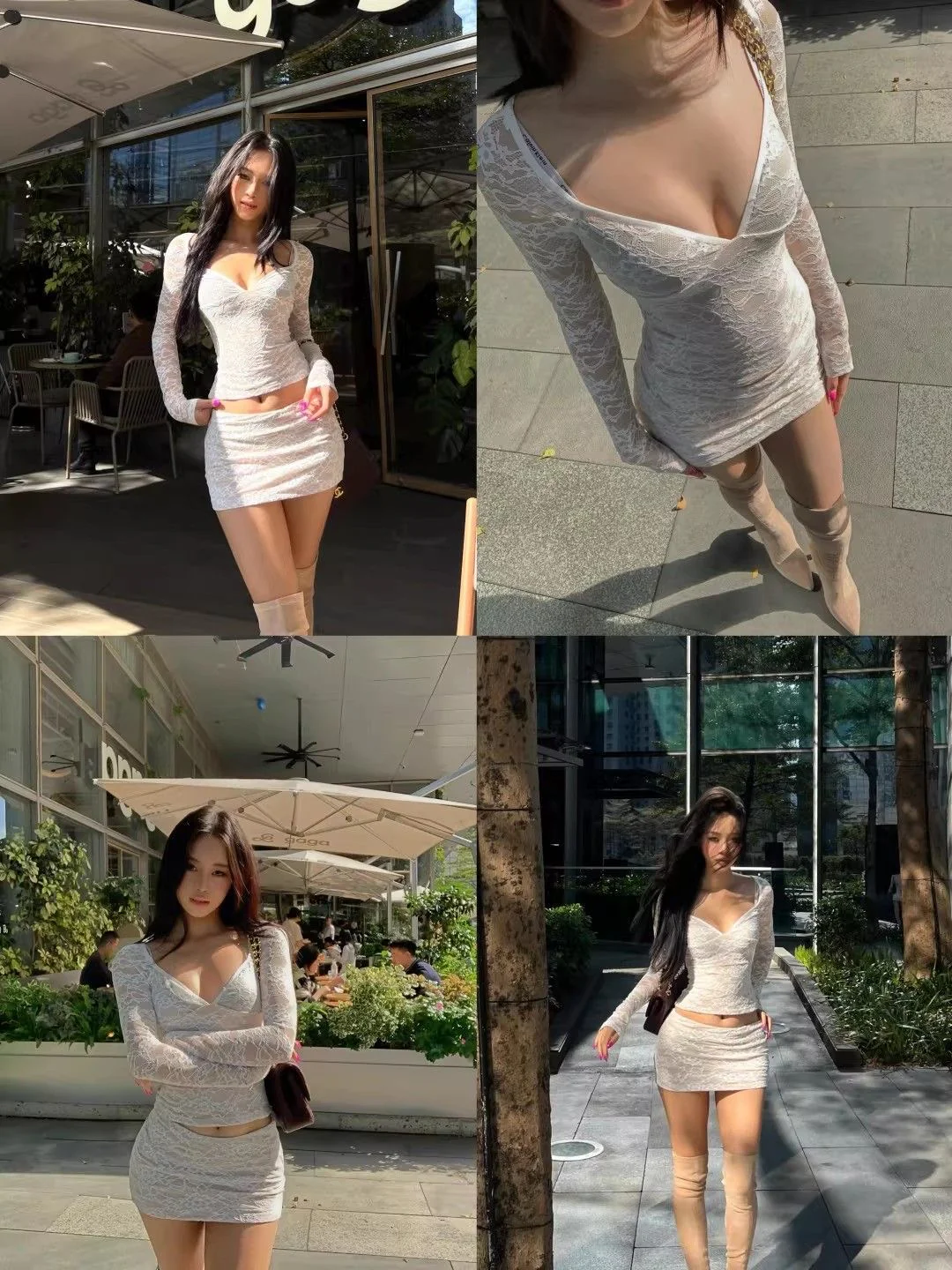 Elegant Lace Two-Piece Mini Skirt Set – Sheer Long Sleeve Top & Bodycon Skirt - Image 5