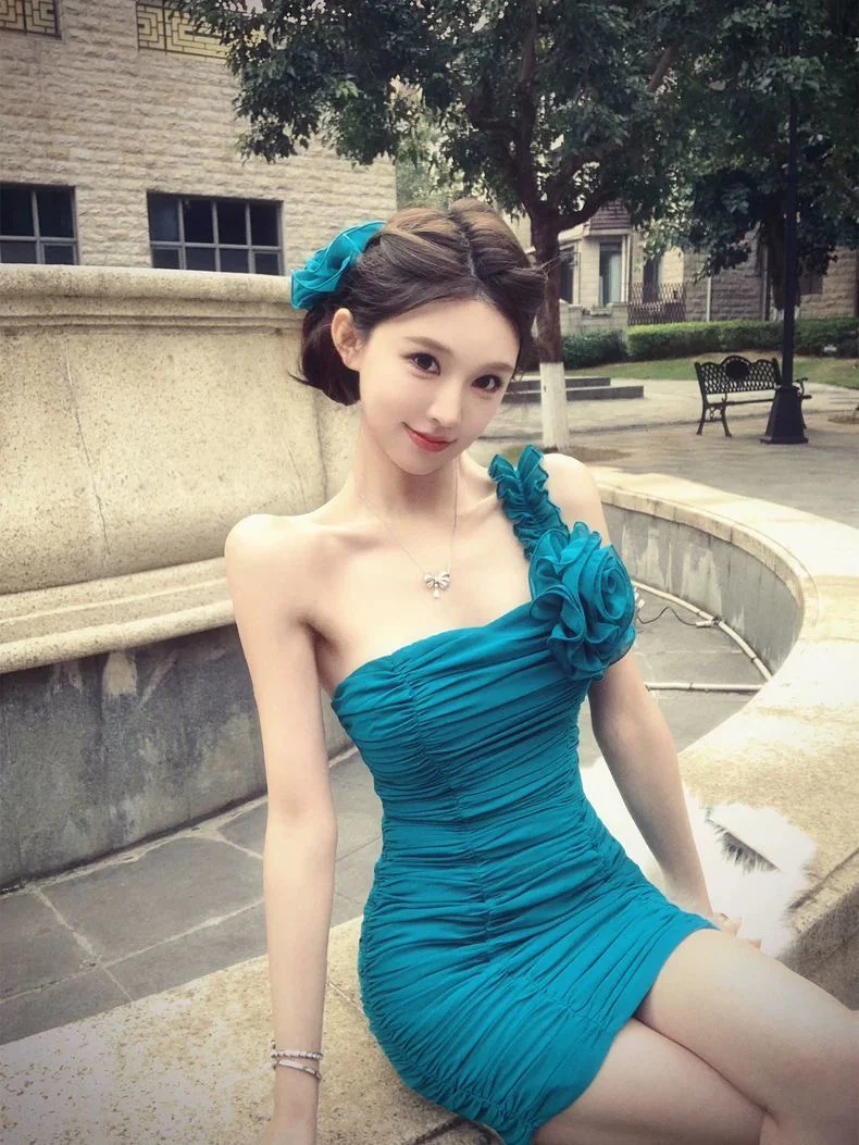Emerald Muse Ruched Mini Dress with Accessories