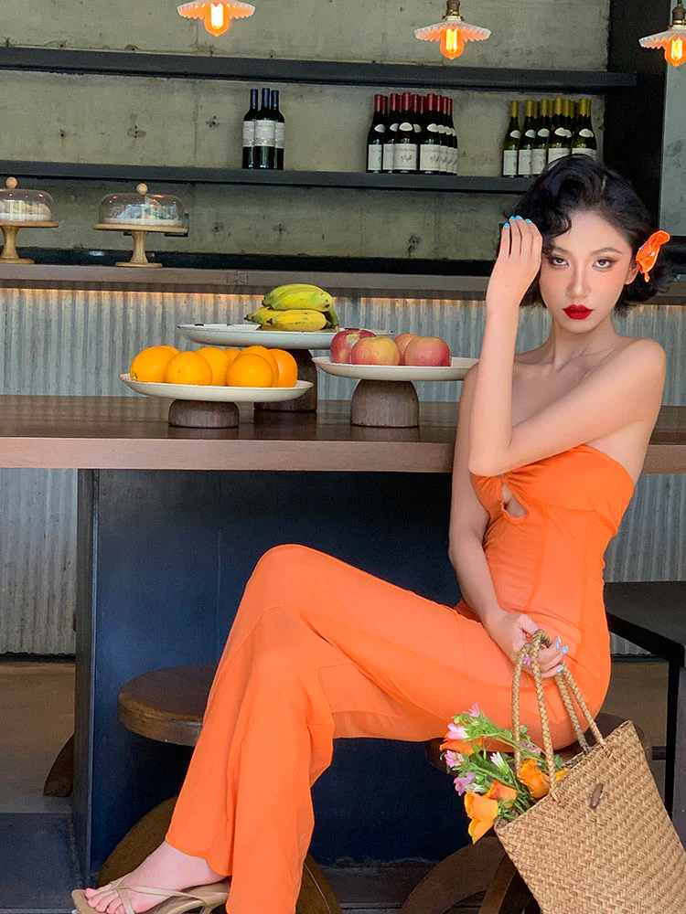 Fanta Soda - Orange Fishbone Hollow-Out Dress - Image 3