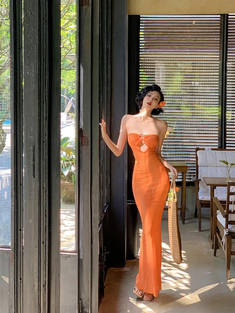 Fanta Soda - Orange Fishbone Hollow-Out Dress - Image 4
