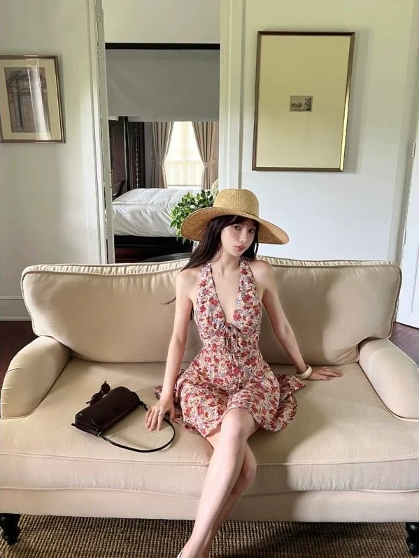 Floral Halter Backless Summer Dress - Image 3