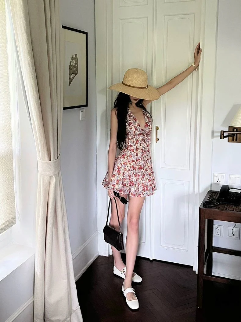 Floral Halter Backless Summer Dress - Image 4