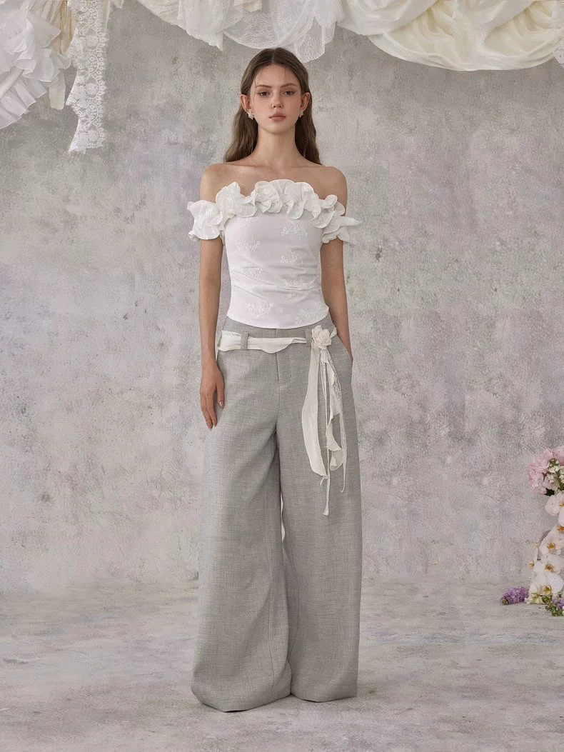 Floral Ruffle Off-Shoulder Top – White - Image 5