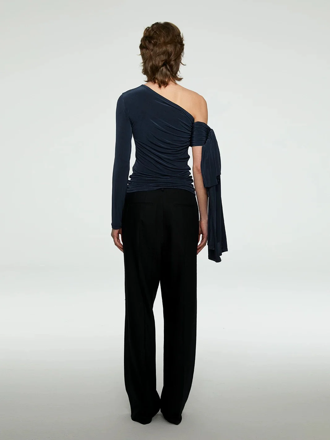 French Asymmetrical Acetate Backless Top with Ribbon Tie - Image 4