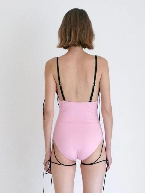 French Ribbon One-Piece Swimsuit – Pink / Black - Image 3