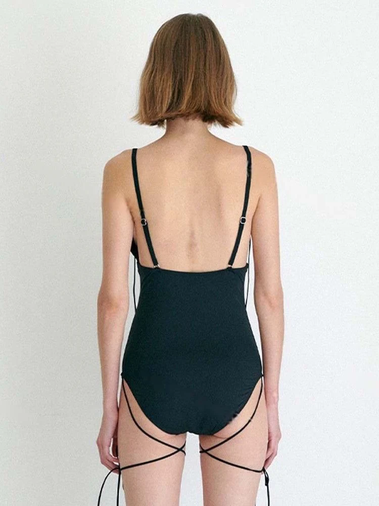 French Ribbon One-Piece Swimsuit – Pink / Black - Image 4