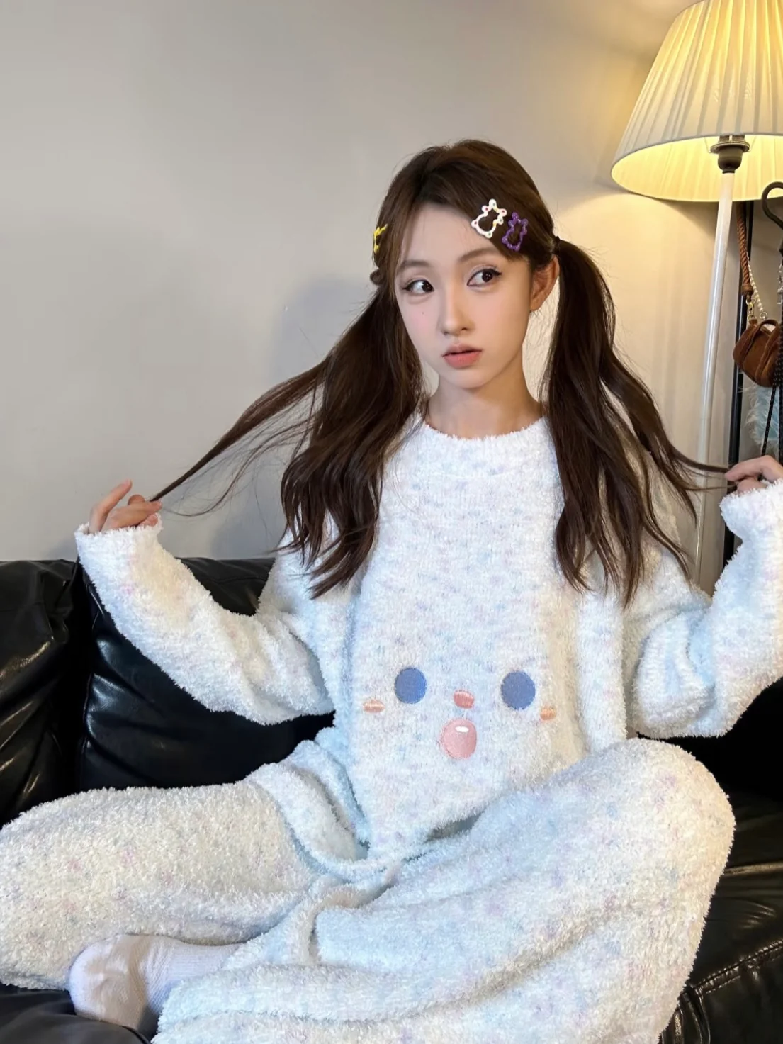Baby Blue Fuzzy Fleece Pajama Set | Soft Half-Plush Loungewear Set - Image 2