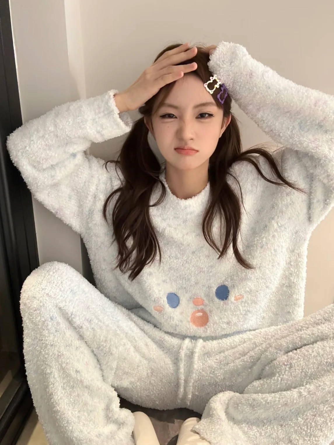 Baby Blue Fuzzy Fleece Pajama Set | Soft Half-Plush Loungewear Set - Image 3