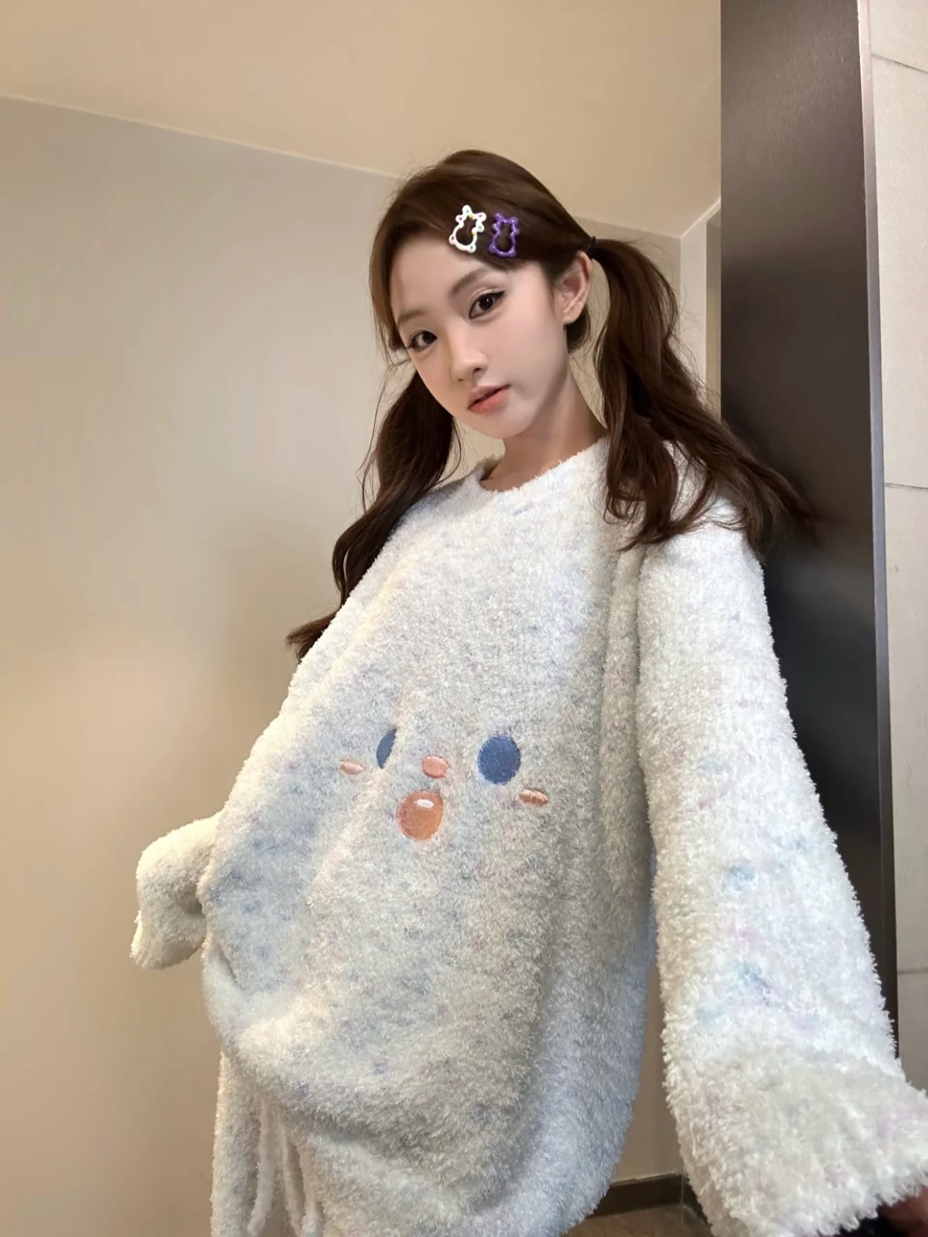 Baby Blue Fuzzy Fleece Pajama Set | Soft Half-Plush Loungewear Set - Image 4