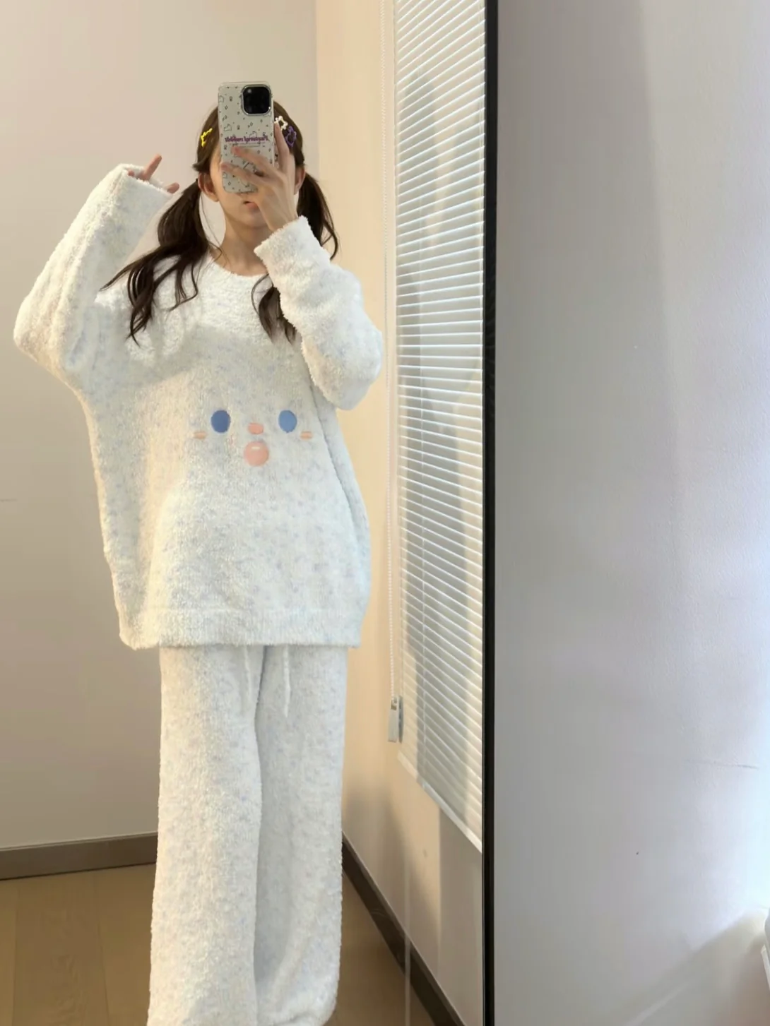 Baby Blue Fuzzy Fleece Pajama Set | Soft Half-Plush Loungewear Set - Image 6