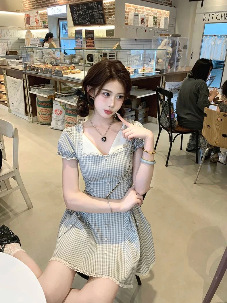 Gingham Lace Button Dress - Image 2