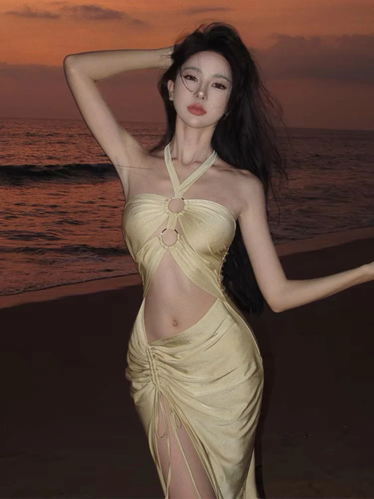 Glossy Halter Neck Bikini with Metal Ring Detail - Image 7