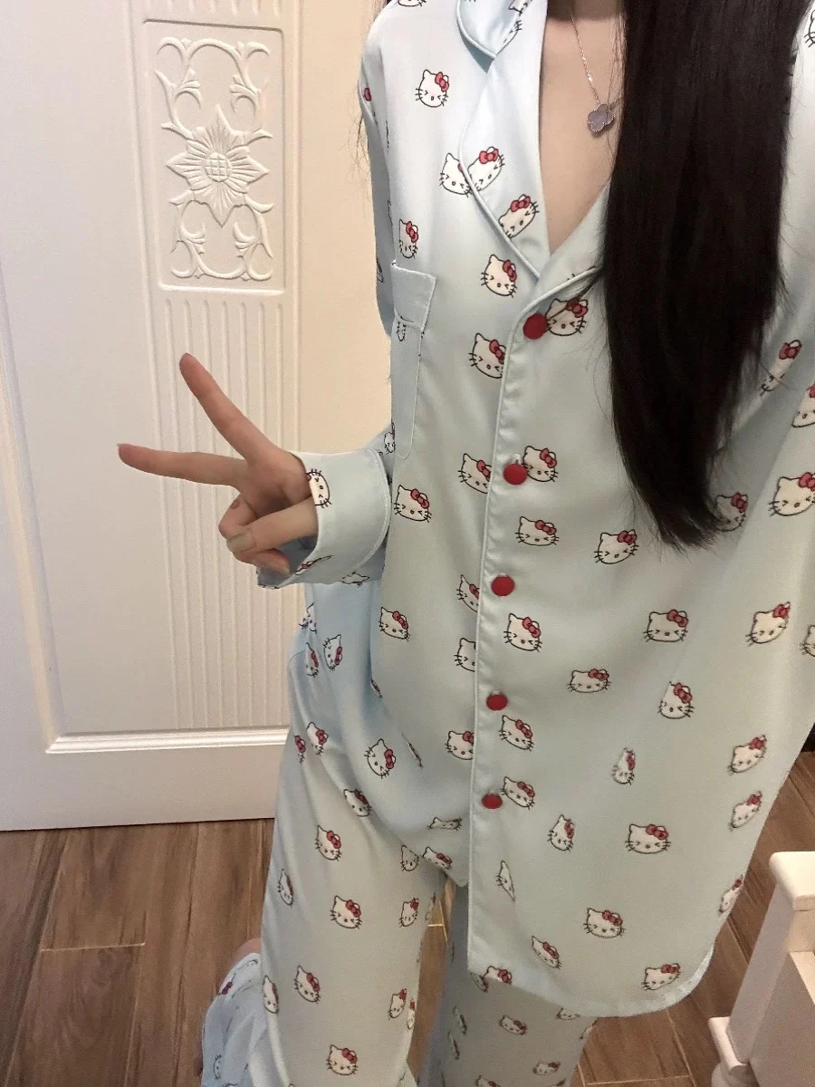 Baby Blue Coquette Kitty Pajama Set - Pastel Y2K Aesthetic Lounge Sleepwear - Image 3