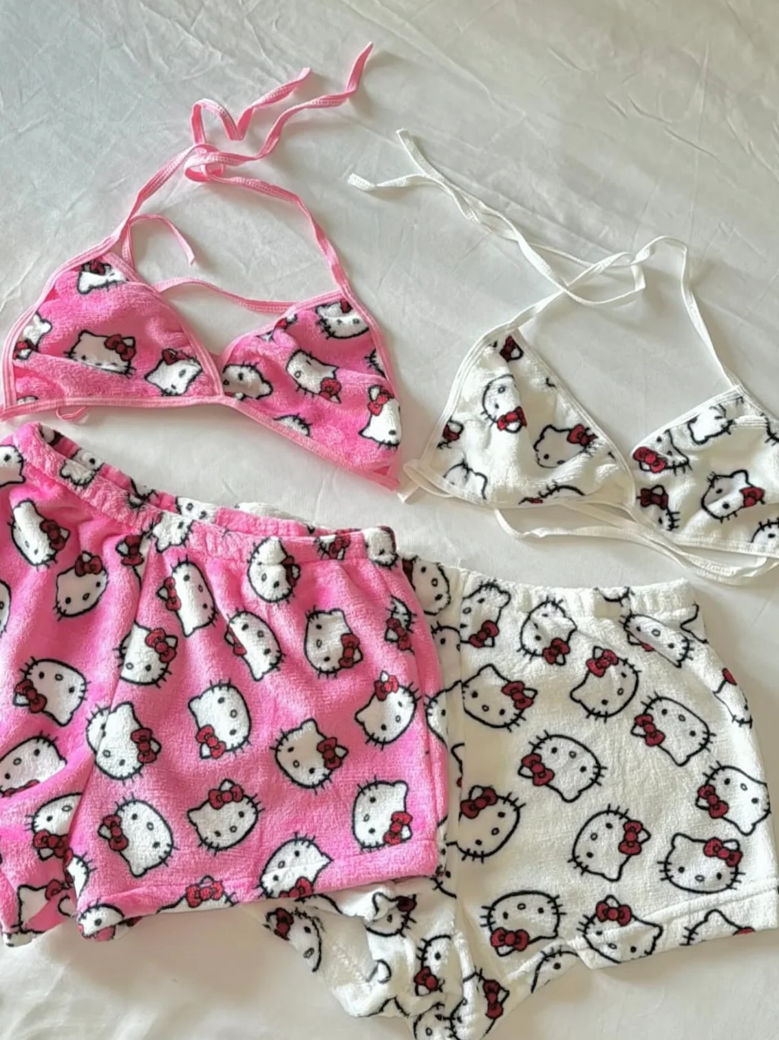 Hello Kitty Pink Fuzzy Fleece Bikini Sleepwear Set | Kawaii Plush Micro-Set Loungewear - Image 3