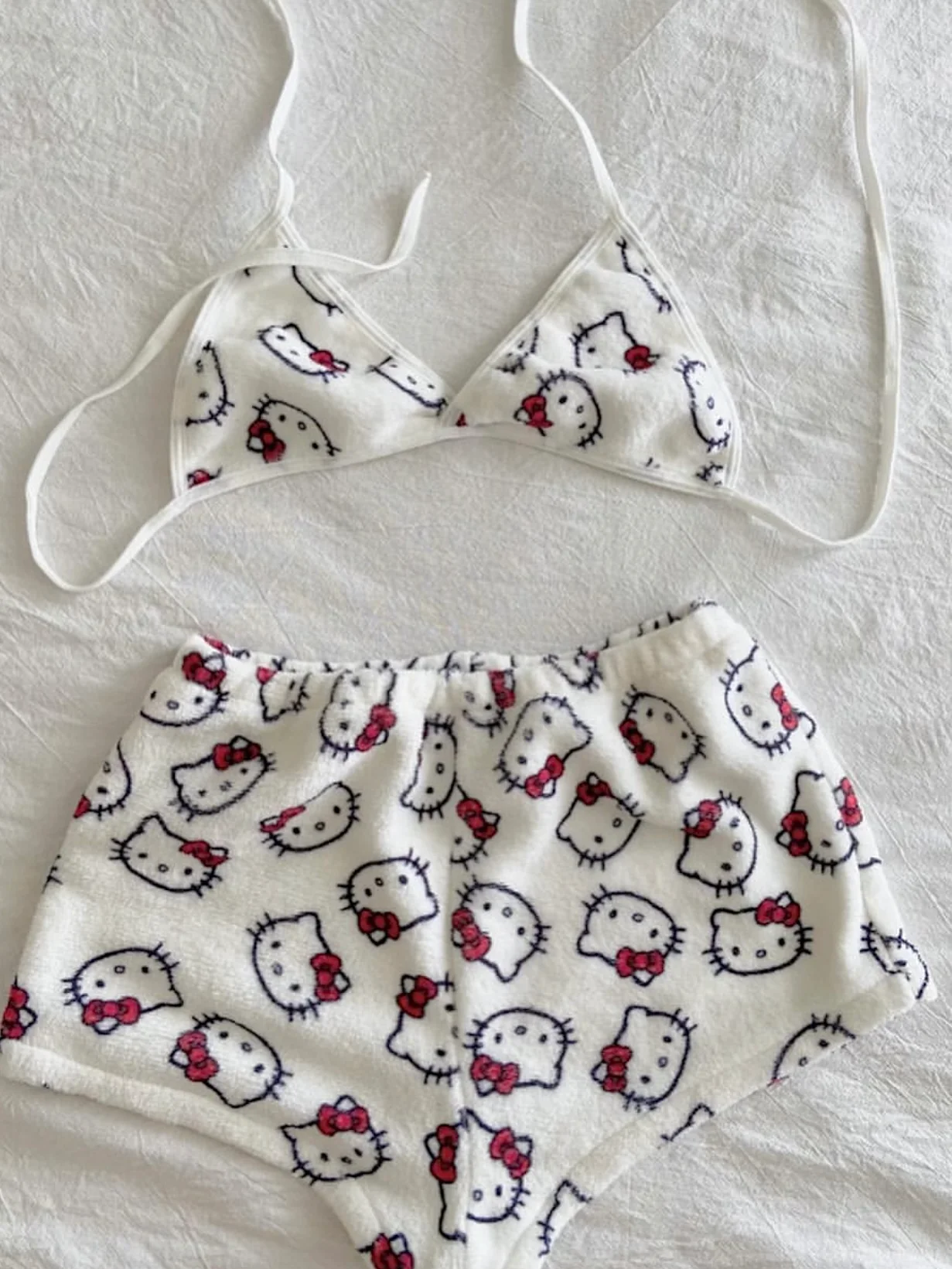 Hello Kitty Pink Fuzzy Fleece Bikini Sleepwear Set | Kawaii Plush Micro-Set Loungewear - Image 4