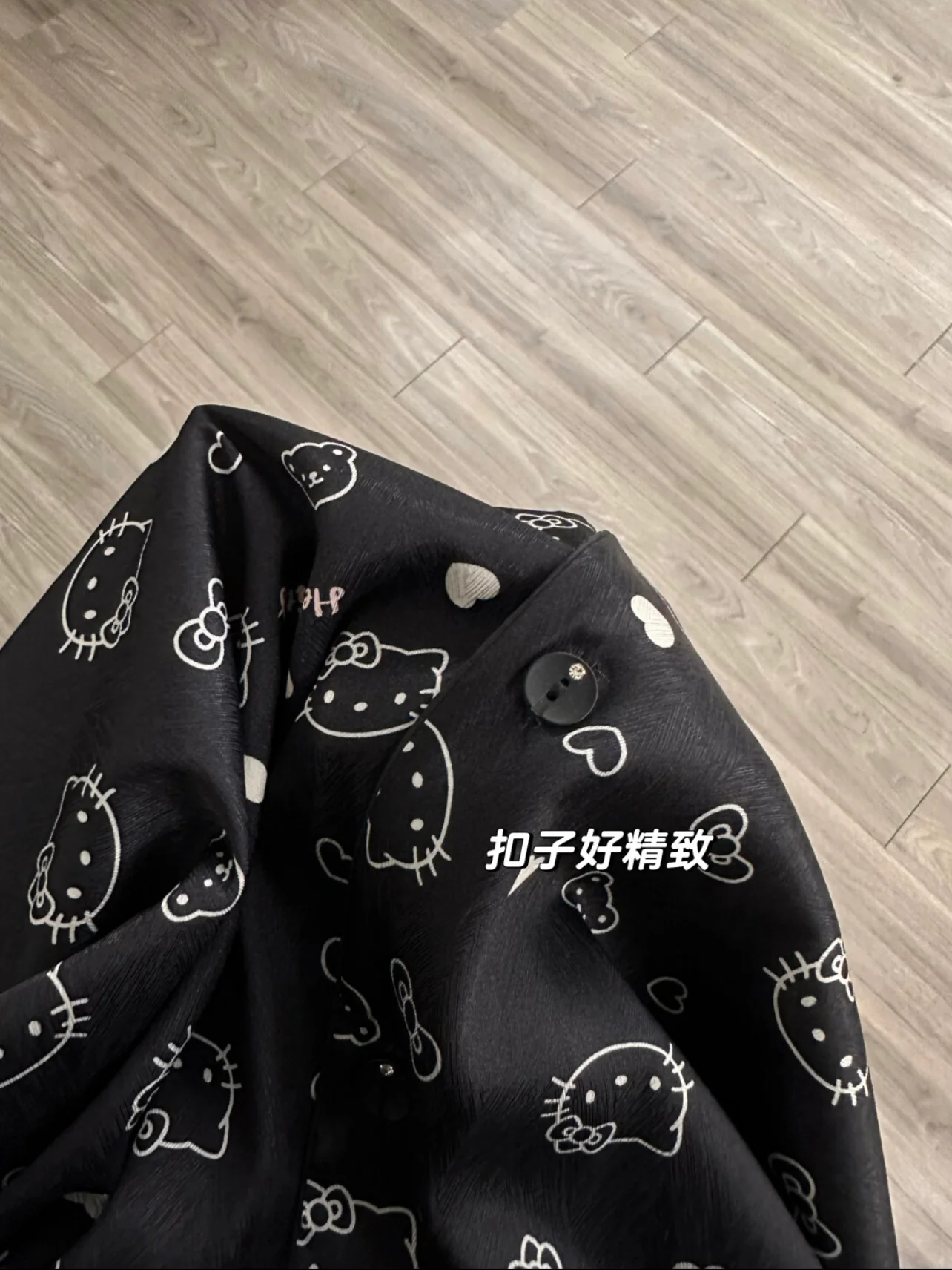 Hello Kitty Black & White Satin Pajama Set | Silk-Soft Luxury Loungewear Two-Piece - Image 3