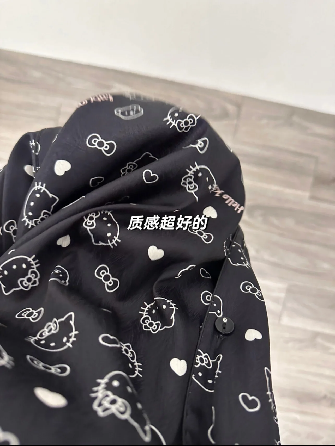 Hello Kitty Black & White Satin Pajama Set | Silk-Soft Luxury Loungewear Two-Piece - Image 4