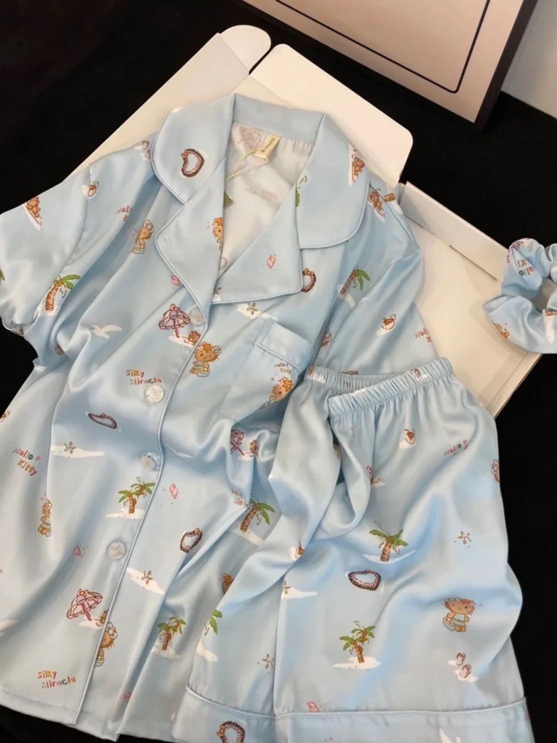 Hello Kitty Baby Blue Short Sleeve Pajama Set | Kawaii Summer Cotton Loungewear Two-Piece - Image 3