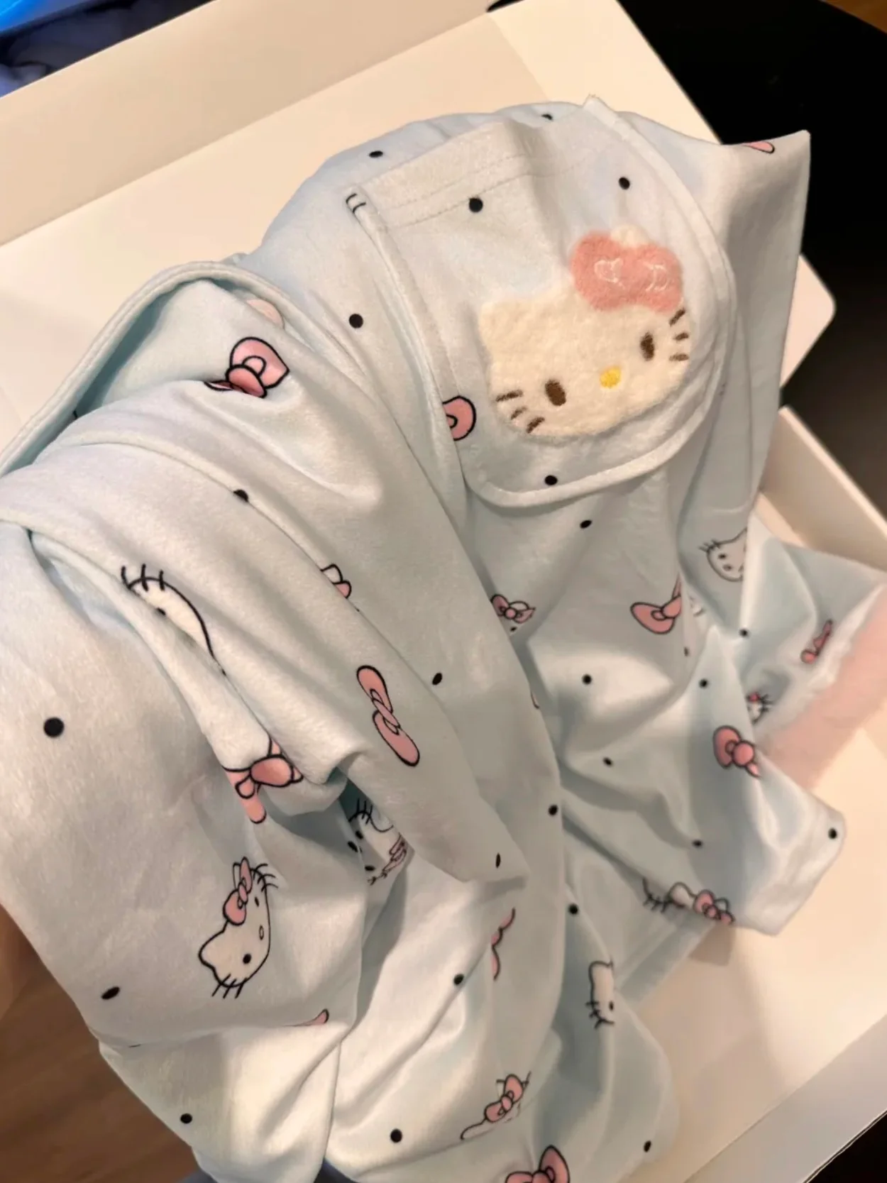 Fluffy Powder Blue Fleece Pajama Set - Cozy Winter Aesthetic Warm Lounge Set - Image 6