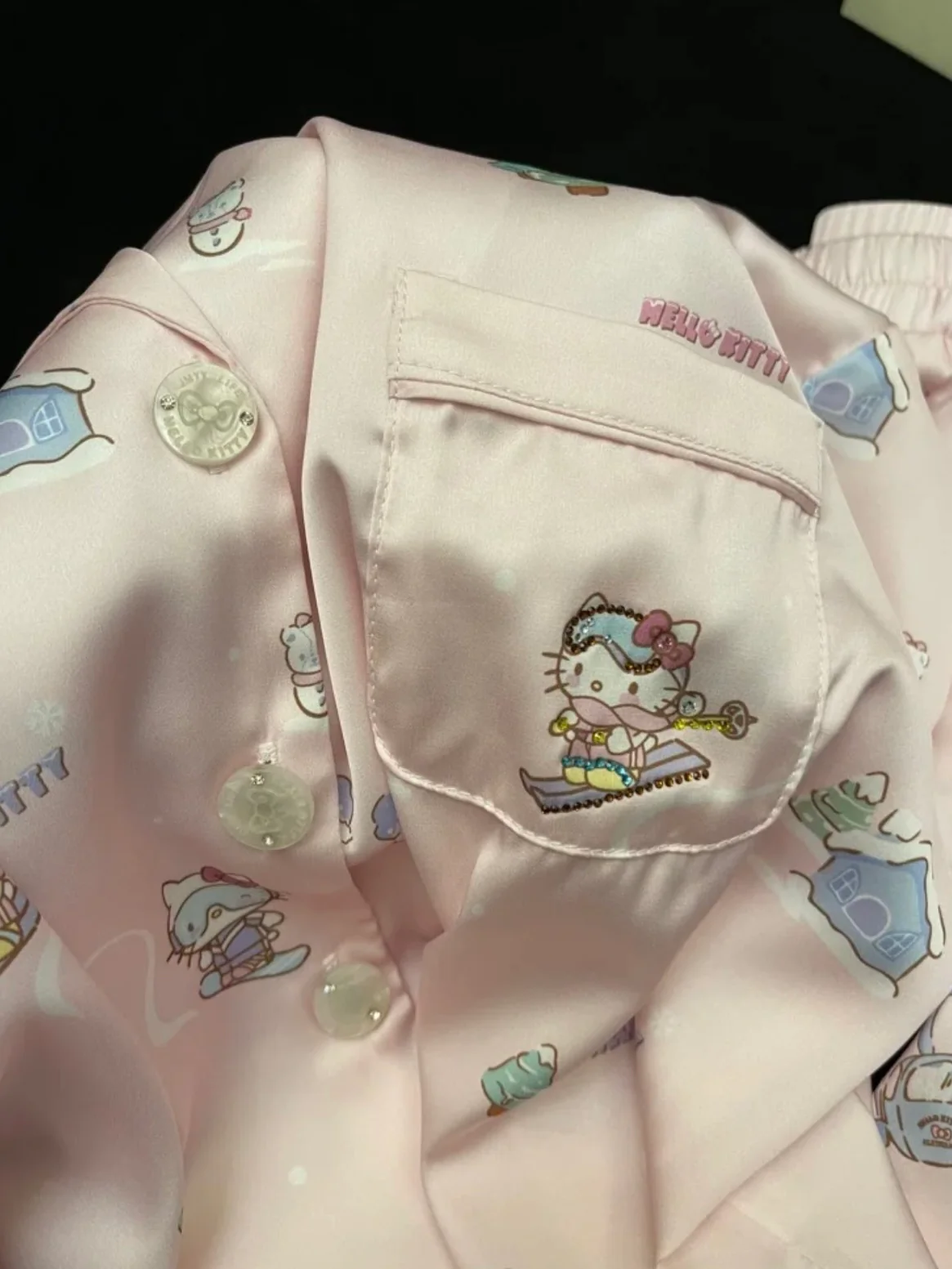 Blush Pink Coquette Kitty Pajama Set - Pastel Y2K Aesthetic Short Sleeve Lounge Set - Image 3