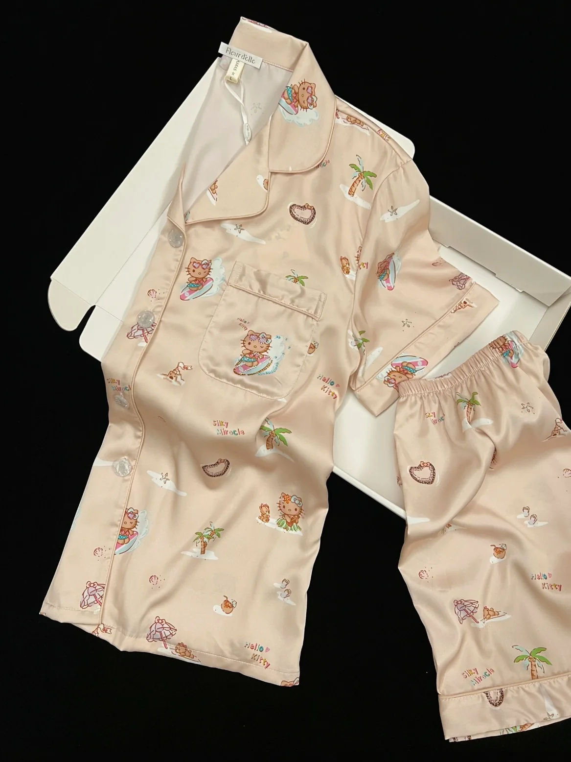 Vintage Surf Kitty Espresso Brown Pajama Set - Y2K Aesthetic Short Sleeve Shorts Lounge Set - Image 3