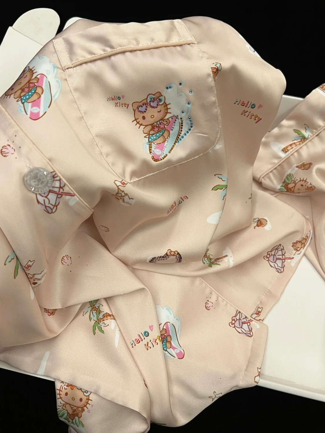 Vintage Surf Kitty Espresso Brown Pajama Set - Y2K Aesthetic Short Sleeve Shorts Lounge Set - Image 4