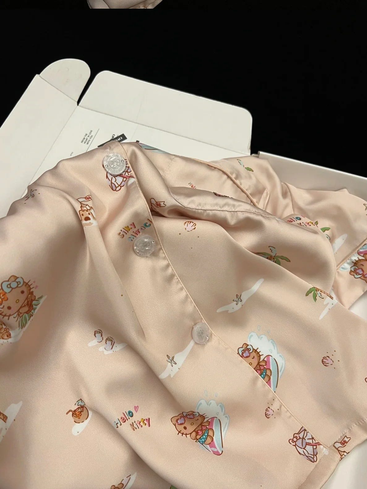 Vintage Surf Kitty Espresso Brown Pajama Set - Y2K Aesthetic Short Sleeve Shorts Lounge Set - Image 5