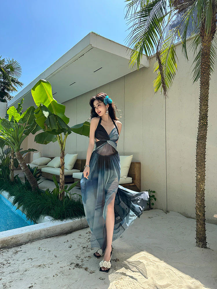 'Holidays in Cairo' - Indigo Tie-dye Swimsuit Dress - Image 4