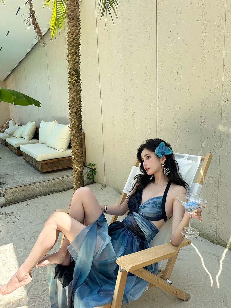 'Holidays in Cairo' - Indigo Tie-dye Swimsuit Dress - Image 5