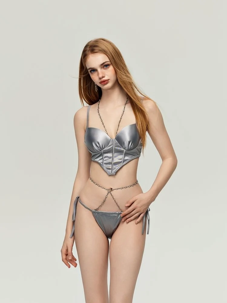 Iconic Silver Three-piece Bikini Set - Image 4