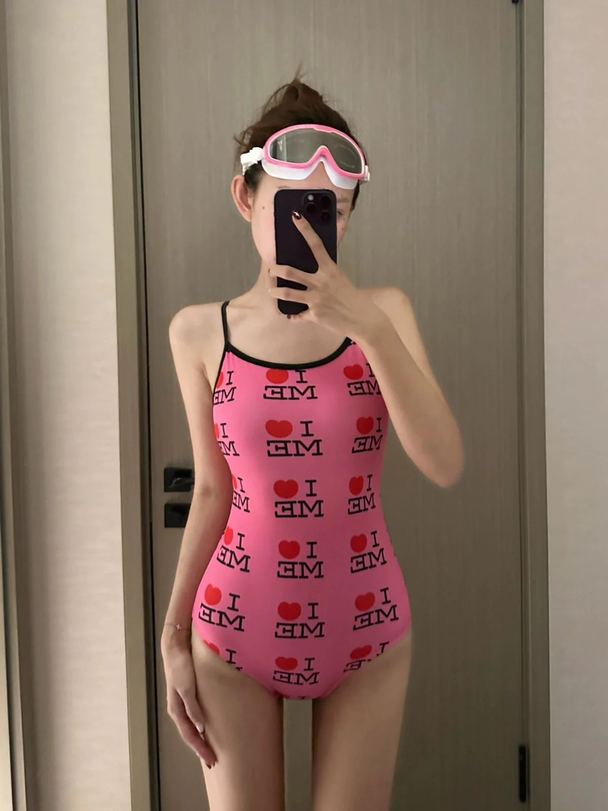 Women’s Pink Graphic One-Piece Swimsuit – Retro Scoop Neck (INNA Amour City) - Image 5
