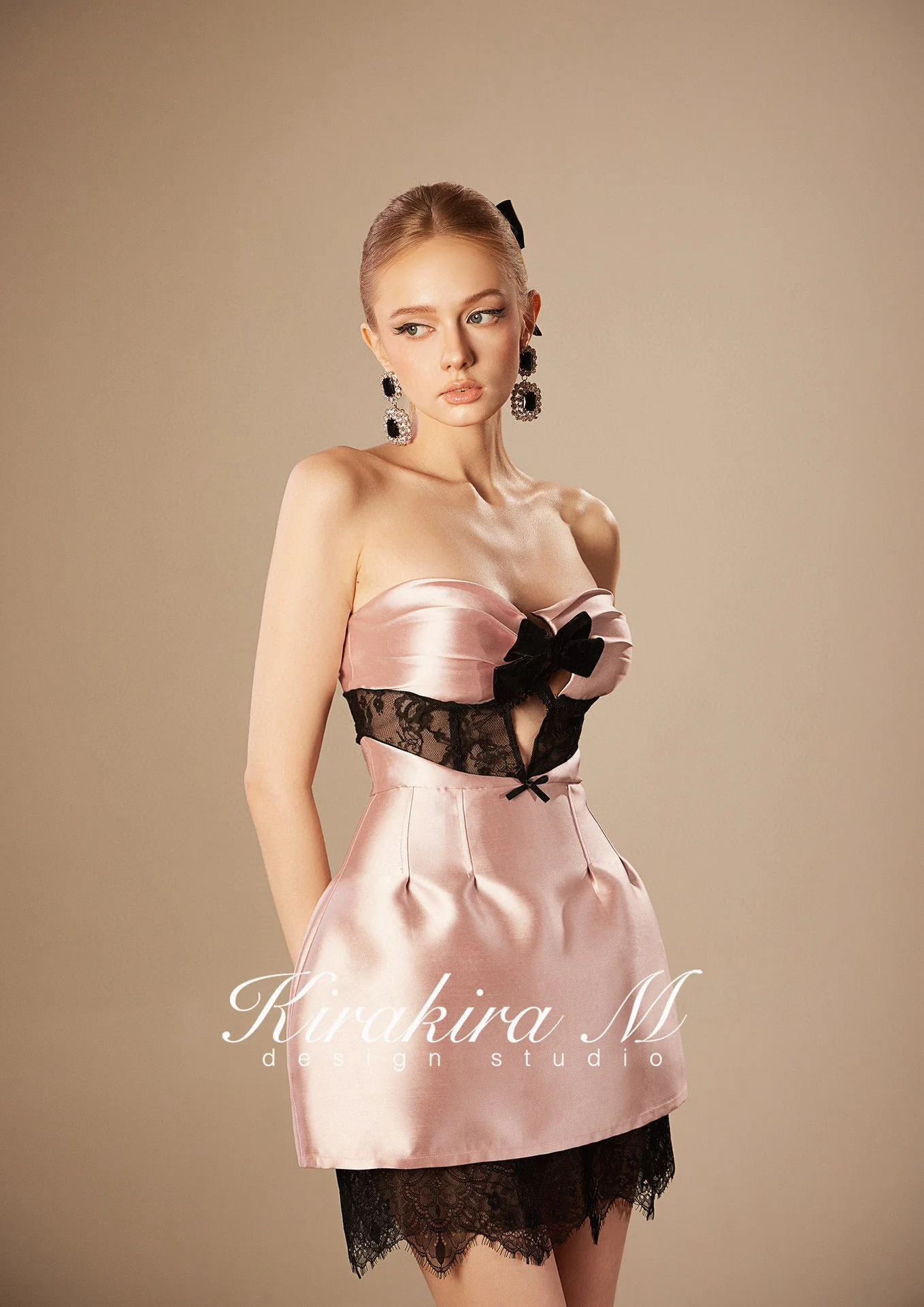 KIRAKIRA M Pink Shiny Hollow Out Bow Embellished Sheath Mini Dress - Image 3