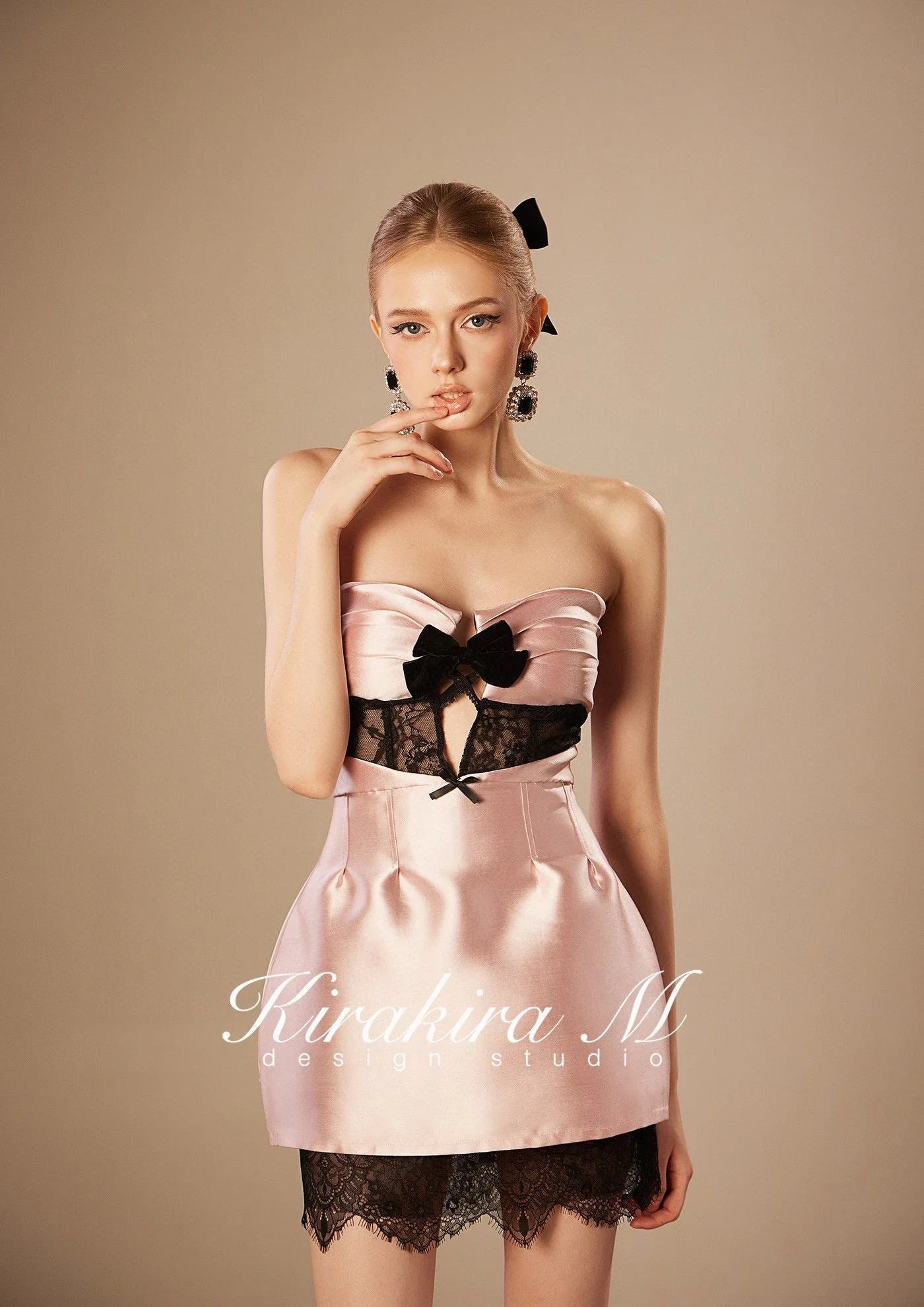 KIRAKIRA M Pink Shiny Hollow Out Bow Embellished Sheath Mini Dress - Image 5