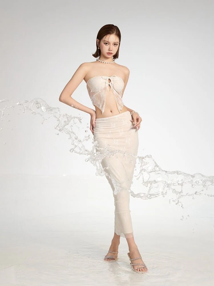 Lace Jacquard Bikini Three-Piece Set - Image 9