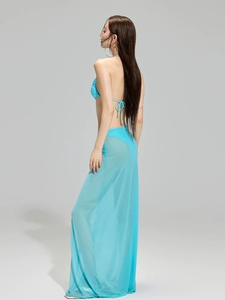 Lake-blue Starfish Swimsuit Three-Piece Set - Image 5