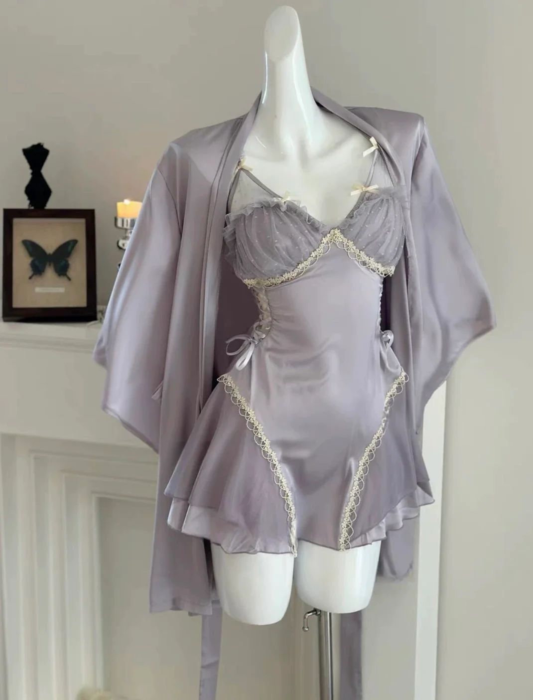Lavender Dreams Pastel Satin Nightgown - Romantic Cottagecore Lace Trim Slip Dress - Image 3