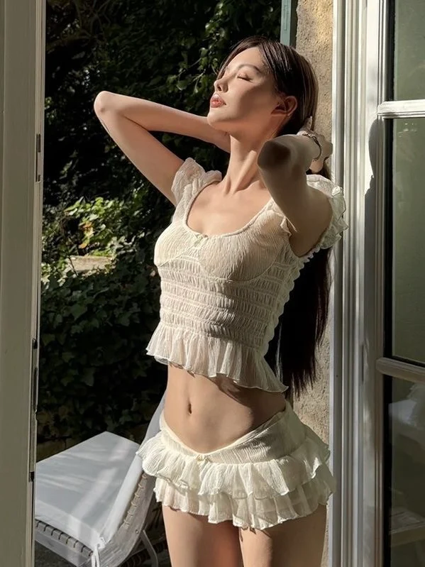 LILIA Ivory Ruffle Bikini Set with Mini Skirt - Image 2
