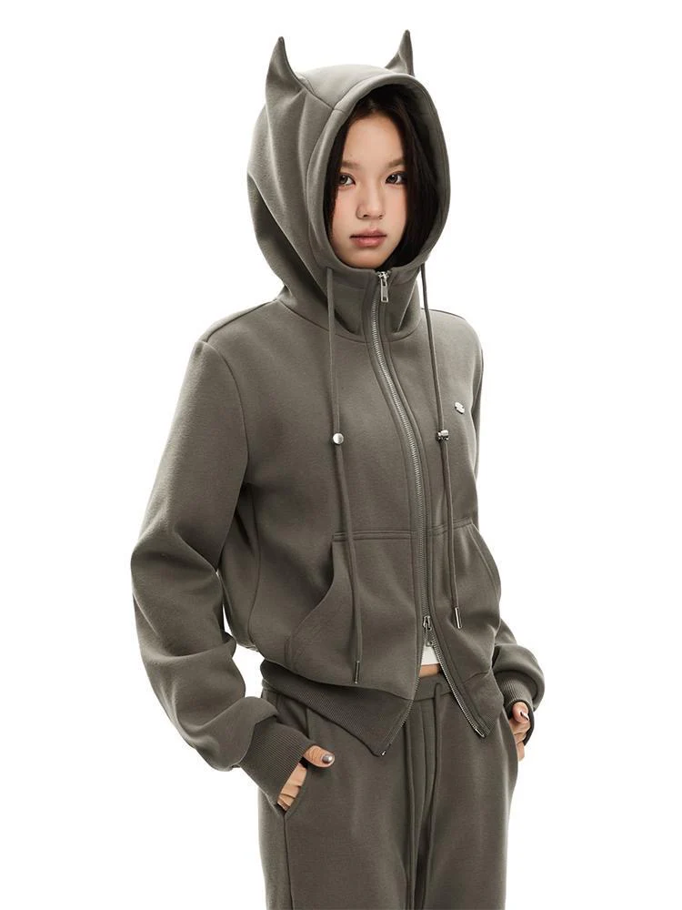 Little Devil Double-Zip Cropped Hoodie - Image 2