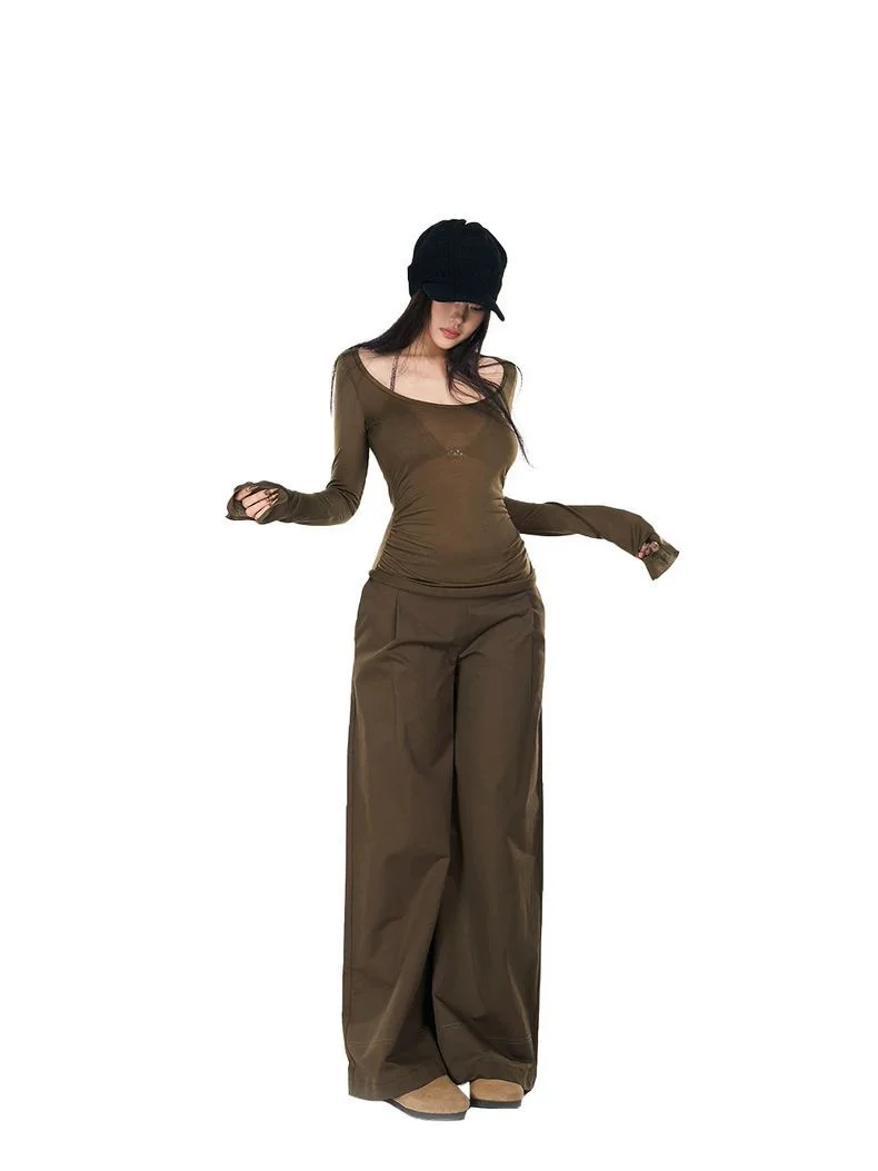 Low-Rise Frayed Hem Wide-Leg Trousers – New Commuter Style - Image 2