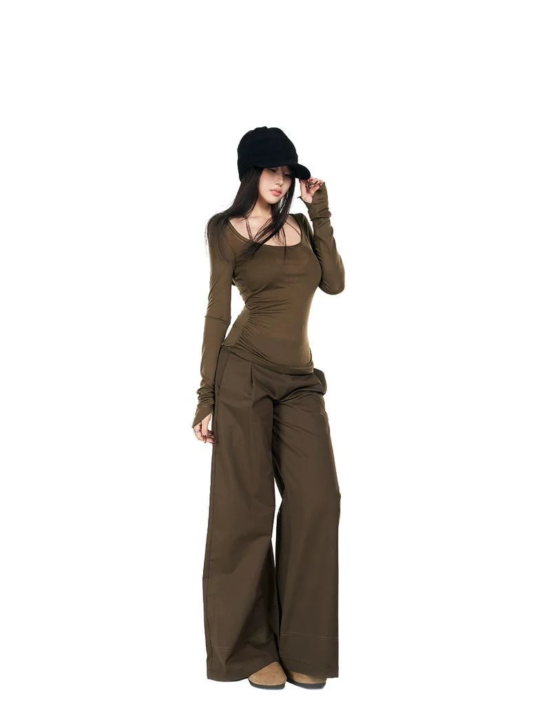 Low-Rise Frayed Hem Wide-Leg Trousers – New Commuter Style - Image 3